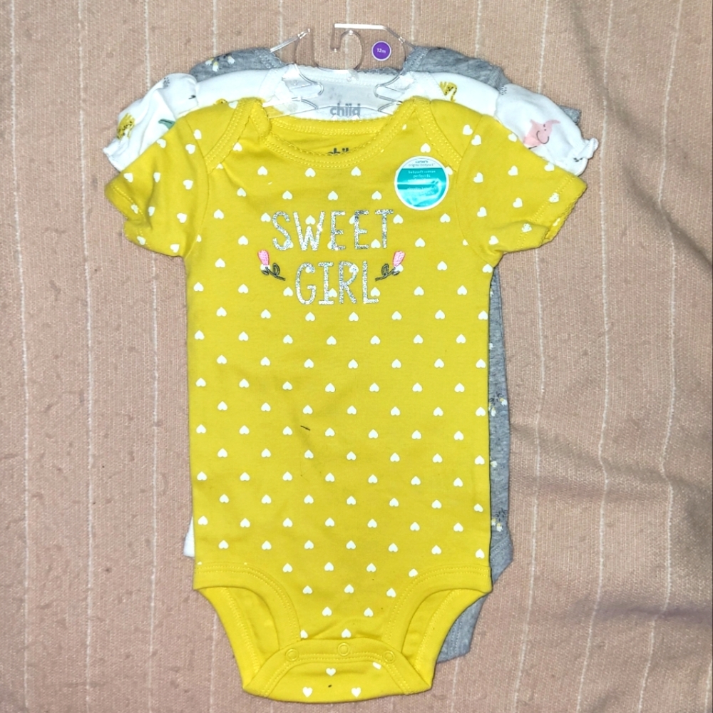 3-Pack Girl Bodysuits Baby Toddler 12mo
